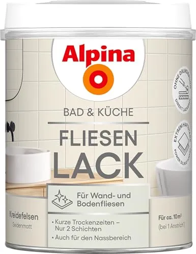 Alpina Fliesenlack Bad & Küche 2K kreidefelsen 750 ml - Hochwertiger Fliesenlack für Bad und Küche, bietet langlebigen Schutz und eine attraktive kreidefelsen Optik für Ihre Fliesen.