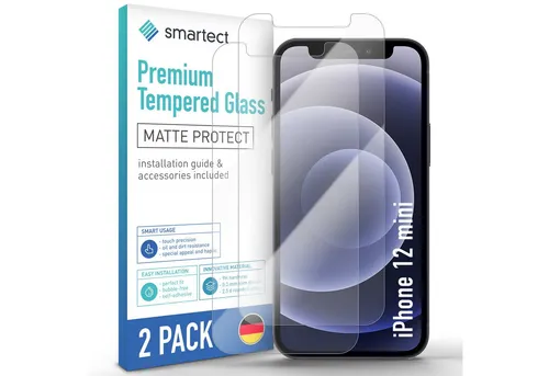 smartect Displayschutzglas Schutzglas Panzerfolie Matt für iPhone 12 mini, Set, 2 Stück, Schutzfolie Glasschutz Bildschirm