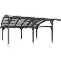 Skanholz Doppelcarport Schwaben – Hochwertiger Runddach-Carport 648x630 cm - Robuster Skanholz Doppelcarport mit stabiler Leimholzkonstruktion. Ideal für die sichere Unterbringung Ihres Fahrzeugs. Inkl. langlebiger Polycarbonat-Dachplatten für optimalen Wetterschutz.