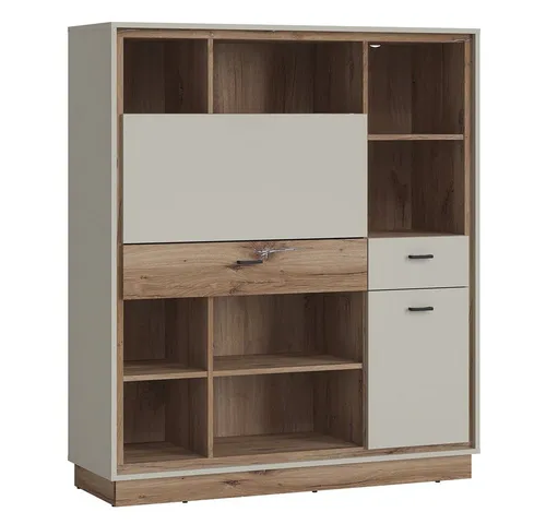 Lomadox Sekretär RAMVIK-129, Eiche Nb. und grau - Eleganter Sekretär in Flagstaff Eiche Nb. mit Softclose-System für leises Schließen. Ideal für modernes Wohnen, bietet viel Stauraum und eine praktische Schreibtischfunktion.