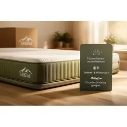 Matratze 80x200, 7-Zonen Taschenfederkernmatratze 80/200 18 cm –, für alle Gewichtsklassen, Sommer/Winter, , Bezug 60°C waschbar, Kaltschaum