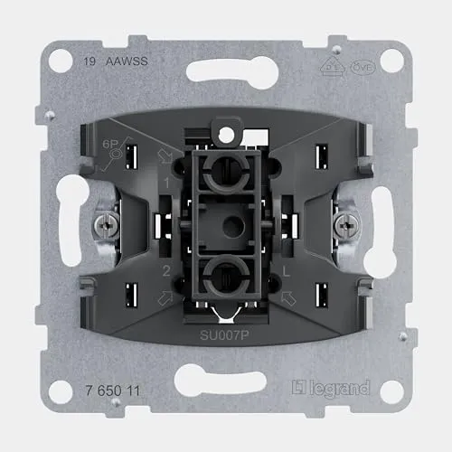 LEGRAND, SEANO Taster-Einsatz mit Wechselkontakt, Steckklemmen, LED-Beleuchtungsfunktion nachrüstbar (Artikelnummer: 764526), LED-Kontrollfunktion nachrüstbar (Artikelnummer: 764521), 10 AX, 765011