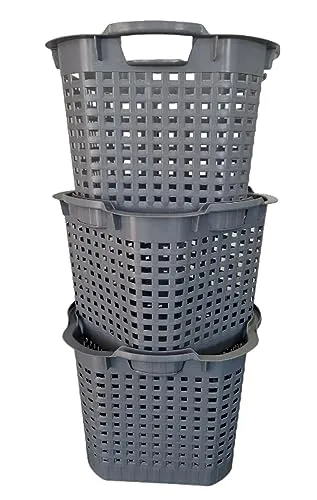 BURI 3x Erntekorb Gartenkorb lebensmittelecht - 25L Kartoffelkorb Obstkorb Laubkorb Grau, Wäschekorb, drehstapelbar, extrem robust