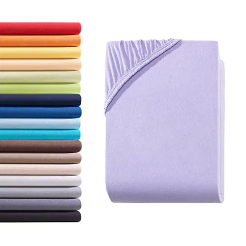 Hometex Premium Textiles Spannbettlaken Spannbetttuch 180-200 x 200 cm, Bettlaken Jersey aus 100% Baumwolle, Matratzen bis 23-25 cm, Oeko-TEX Made IN Green, Flieder