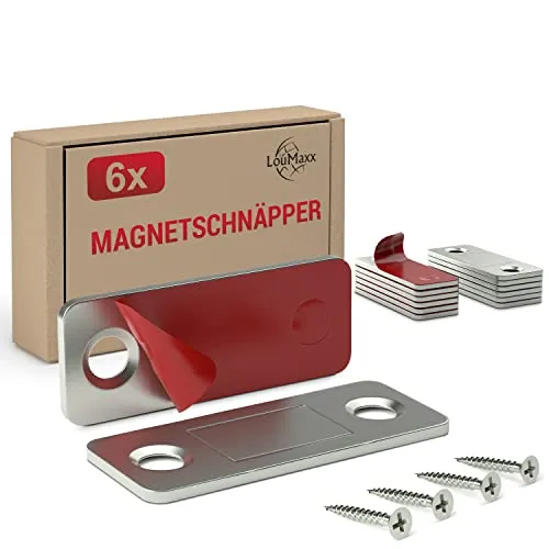 LouMaxx Magnetschnäpper selbstklebend - Haltekraft 8kg - 6er Set aus Edelstahl – Ultradünner Schrankmagnet – Möbelmagnete – Tuer Magnetverschluss Edelstahl– Magnethalter Schranktür für sicheren Halt