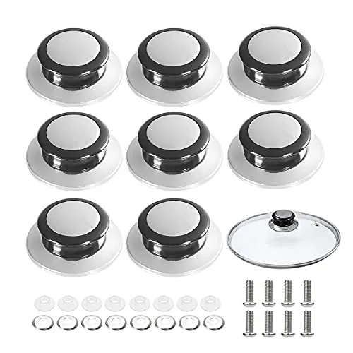 SyiXute 8 Stück Hitzebeständige Topfdeckelknopf,Universal Topfdeckel Ersatz Griff mit Schrauben,Topfdeckelgriff aus Edelstahl und Bakelit Ersatzdeckelknöpfe für Home Küche