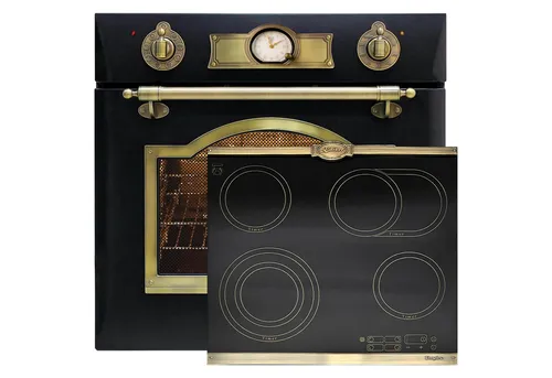 Kaiser Küchengeräte Backofen-Set Herd Set Autark Elektro Backofen, Selbstreinigung, Drehspieß, 8 Funktionen mit Glaskeramik Kochfeld 60 cm Einbau Herd 4 QuickHeat-Kochzonen Hi-Light Schwarz EH 6355 Em+KCT 6185 Em, mit 1-fach-Teleskopauszug, Retro Elektro Einbau Backofen Autark 60cm +Glaskeramik Kochfeld 60cm