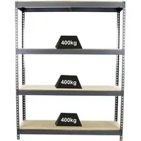 PROREGAL® Schwerlastregal Wood Yeti Four, 200x120x45cm, Grau - Schwerlastregal mit 4 verstellbaren Holzböden, Traglast 400kg pro Ebene. Ideal für Werkstatt und Lager, einfach zu montieren und extrem stabil.