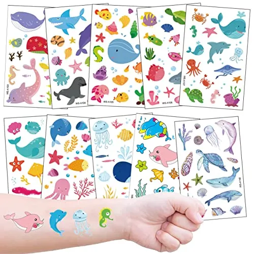 Tattoo Kinder, Ozean Kindertattoo Set 10 Bögen für Mädchen Jungen zum Geburtstag Mitgebsel