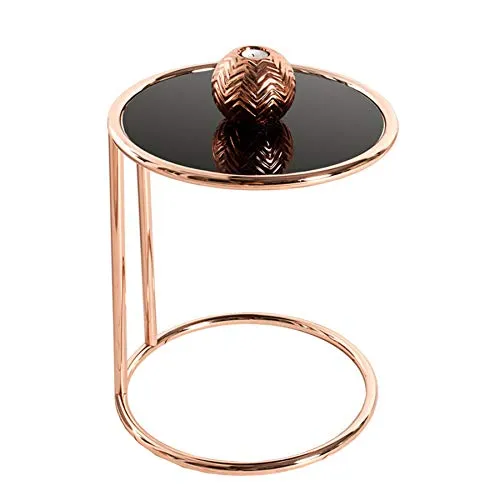 invicta INTERIOR Design Beistelltisch ART DECO 55cm - Beistelltisch fürs Wohnzimmer, elegantes Design mit schwarzer Glasplatte und kupferfarbenem Gestell, ideal als Laptoptisch oder Ablage für Kleinteile.