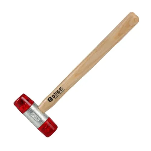 Dönges Rückschlagfreier Schonhammer mit lackiertem Eschenstiel | Ø 32 mm | 350 g leicht | Austauschbare Köpfe in Rot | Made in Germany | Kunststoffhammer, Gummihammer, Multifunktionshammer