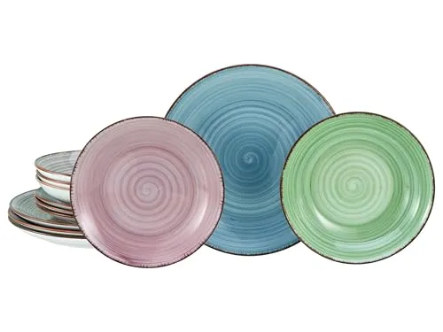 CreaTable - Samba 12-tlg Kombiservice (Bunt) - Komplett-Service für 4 Personen, aus mikrowellen- und spülmaschinengeeignetem Porzellan, modernes, farbenfrohes Design für den täglichen Gebrauch.