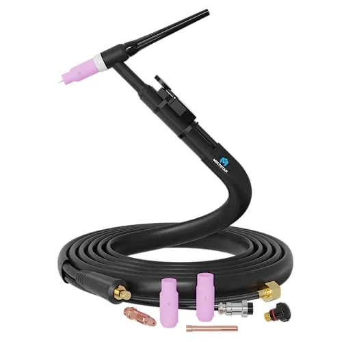 MELTSTAR WIG Schweißbrenner WP17 SR17, Tig-Brenner 4 Meter, 150 Ampere, luftgekühlt, mit Maschinenanschluss SK25(9mm) Dorn, mit M16*15 Gasanschlussgewinde, sowie 2-poligem