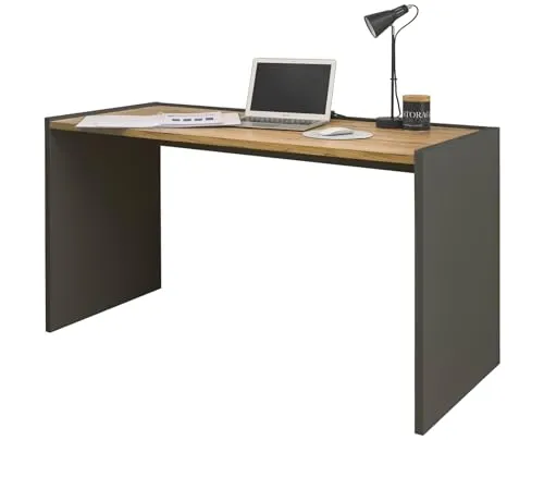 Furn.Design Schreibtisch Center in grau matt und Eiche Wotan - Schreibtisch für Homeoffice und Büro, aus FSC-zertifiziertem Holz, elegant und nachhaltig, ideal für eine moderne Einrichtung.