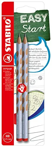 STABILO - Ergonomischer Dreikant-Bleistift für Rechtshänder - EASYgraph in pastellblau - 2er Pack - Härtegrad HB