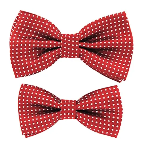 axy Vater-Sohn Fliegen Set im Partnerlook, bereits gebunden und verstellbar gepunktete Fliege Fotoshooting Familien Outfit (Dunkelrot)