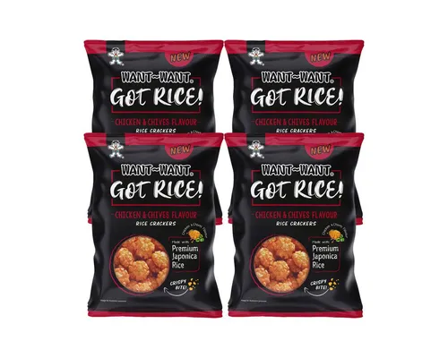 WANT-WANT Knabberei, Want Want Chicken und Chivers Crisps Japonica Reiscracker 85g 4er Pack