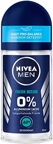 Nivea Men Deo Roll On Fresh Ocean 0% Aluminium - Deo Roll-On für Herren mit langanhaltender Frische und Meeresduft, bietet zuverlässigen Schutz gegen Geruch und Schweiß ohne Aluminium.