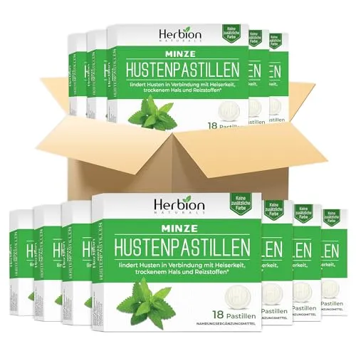 Herbion Naturals Hustenbonbons mit natürlichem Minzgeschmack, Nahrungsergänzungsmittel, lindert Husten, 18 Lutschtabletten (Packung mit 48)