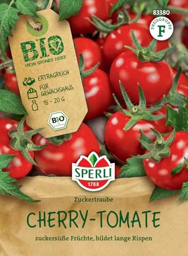 Sperli BIO Cherry-Tomatensamen 83380 - Bio Gemüsesamen für Cherry-Tomaten mit langen Rispen und zuckersüßen Früchten und Inhalt für 8 Pflanzen - Saatgut
