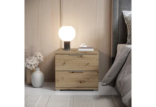Boxxx Nachtschrank in Eiche Artisan - Moderner Nachtschrank mit 2 Schubladen, ideal für Ihr Schlafzimmer. Mit rustikalem Touch und beständiger Melaminoberfläche – perfekt für stilvolle und funktionale Raumgestaltung.