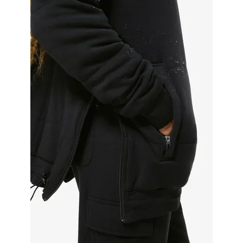 Super.Natural Damen Dwr Hoodie Anorak XL schwarz - Wasserabweisender Merino-Hoodie mit wattierter Kapuze - ideal für wechselhaftes Wetter und optimalen Tragekomfort.