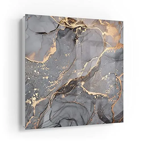 DEQORI Schlüsselkasten weiß | 30x30 cm | Motiv Elegantes Marmormuster | Glas & Metall Schlüssel-Box | Schlüsselschrank mit 50 Haken + 2 Magnete | Moderne Design Box magnetisch & beschreibbar