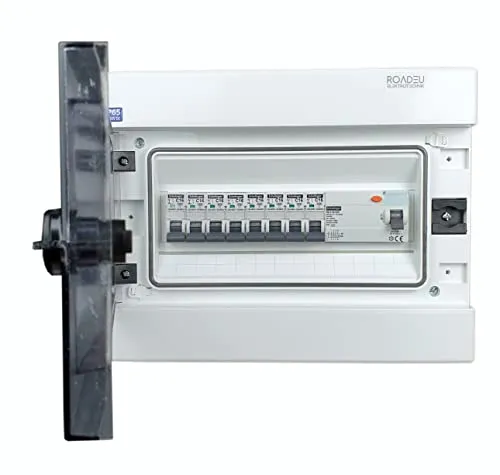 RoadEu Leitungsschutzschalter mit FI Schutzschalter 40A 4P - Verteilerkasten IP65, wasserdicht und ideal für Innen- und Außenanwendungen. Vorverdrahtet für einfache Installation und maximale Sicherheit mit TÜV-zertifizierten Komponenten.