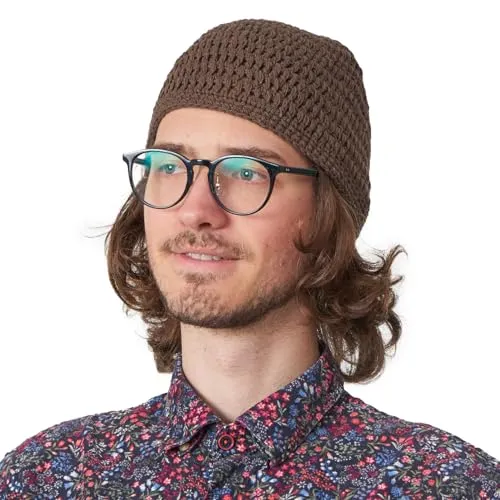 CHARM Sommer Strick Mütze Im Kufi Gebetsmütze Stil - Herren Damen Beanie aus Baumwolle Hut Sonnen Cap Braun