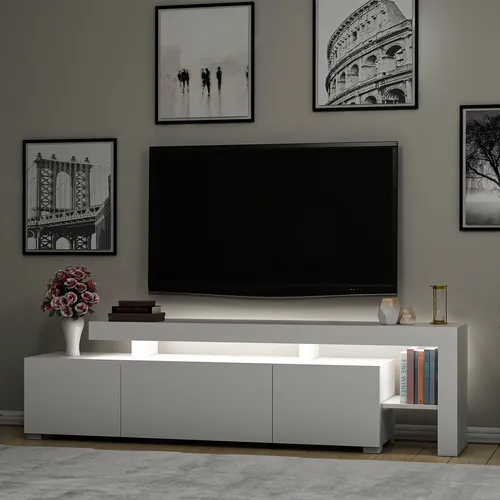 TV Möbel Lowboard Stand Weiß 192 cm - Elegantes TV-Lowboard in Weiß, 192 cm breit. Viel Platz für Unterhaltungselektronik und eine moderne Optik für Ihr Wohnzimmer.