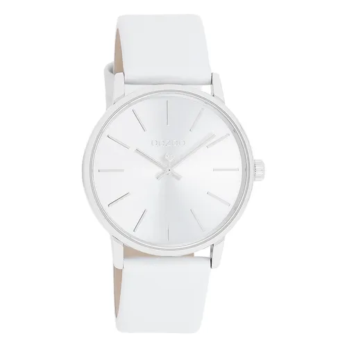 OOZOO Quarzuhr C11060 Damenuhr mit Lederband - Elegante Damenuhr mit 36 mm Durchmesser, spritzwassergeschützt und glänzend silberfarben. Perfekt für femininen und sportlichen Stil.
