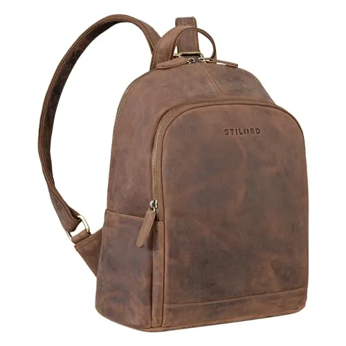 STILORD 'Porter' Vintage Daypack Leder Rucksack - Tagesrucksäcke aus echtem Rindsleder, ideal für MacBook 13 Zoll und perfekte Organisation für Büro und Freizeit.