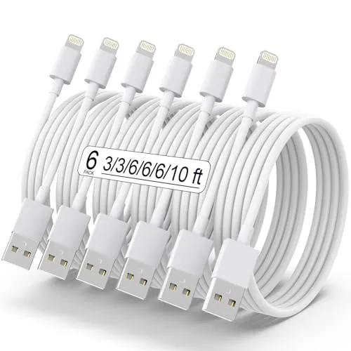 ZNBTCY 6er Pack Ladekabel, Schnellladeleitung, Lightning to USB Kabel, Datenkabel 1/1/2/2/2/3M Kabel für iPhone 14/13/12/11/XS Max/XR/X/8/7P/6/5S/SE, Mini/Air/Pro(Weiß)