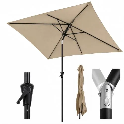 Sekey Aluminium Sonnenschirm mit Kurbel und Knicker, 200 × 300 cm – Ideal für Balkon, Garten & Terrasse
