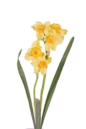 artplants.de Künstliche Narzisse Neela, 5 Blüten, 2 Knospen, gelb, Deluxe, 50cm - Kunst Osterglock - Kunstblume