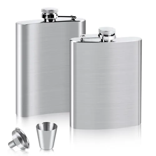 VFANDV Flachmann Edelstahl 2 Stück, 4oz/8oz Flachmann Set mit 1 Trichter und 1 Weinbecher Ttragbarer Flachman für Frauen und Männer Flachmänner Klein Auslaufsicher Hip Flask für Alkohol (8oz/220 ml)
