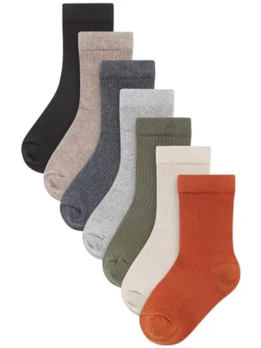 NEXT Jungen Feinripp-Socken mit hohem Baumwollanteil, 7er-Pack Khaki Green/Grey 41-44