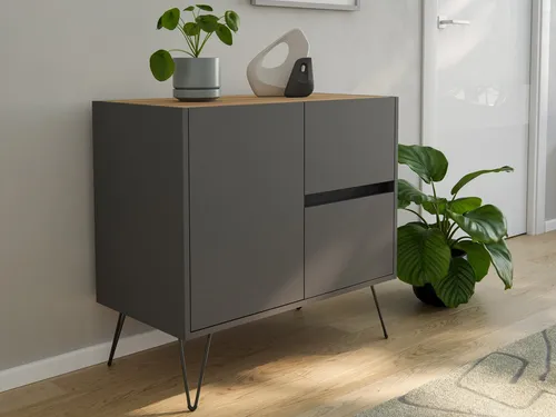 Raumwunder S Sideboard Kommode 80cm, Grafit/Eiche Top in grau von Magnolia Home
