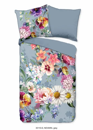 Xxxl Wendebettwäsche Novara, Hellblau, 155x220 cm - Hochwertige Satin-Wendebettwäsche in Hellblau mit floralem Design, atmungsaktiv und pflegeleicht, ideal für erholsame Nächte.