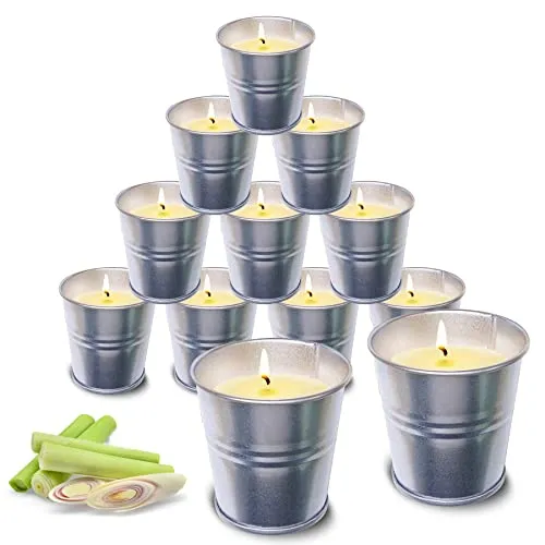 Topsics 12 Stück Citronella Kerze Outdoor, Natürliche Sojawachs Zitronengras Duft Kerzen, Citronella Kerzen draußen, Zitrone Kerzen für Balkon, Terrasse, Garten, Camping