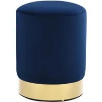 vidaXL Hocker Fassform - Polsterhocker in Blau mit goldener Metallbasis - Stilvoller Hocker in Fassform, aus weichem Samt für ein luxuriöses Ambiente, ideal als Beistelltisch oder Sitzgelegenheit.