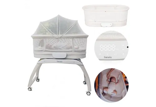 Lionelo Coral 3 IN 1 Kinderbett - Babybett, Wiege und Babywaage in einem! Mit ergonomischer Matratze, 5 Schaukelgeschwindigkeiten, 12 Melodien und praktischen Rollen für maximale Flexibilität.