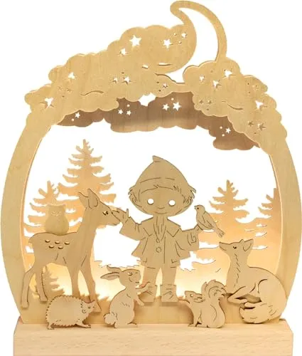 RATAGS LED Schwibbogen Romantikleuchte - Unser Sandmännchen im Wald - Schwibbögen, handgefertigte Romantikleuchte aus dem Erzgebirge mit LED-Beleuchtung für gemütliche Stimmung und festliche Atmosphäre.