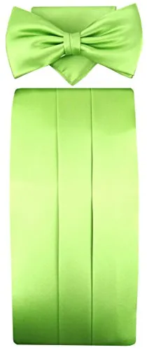 TigerTie Kummerbund + Einstecktuch + Fliege in hellgrün - 100% reine Seide Schärpe Leibbinde