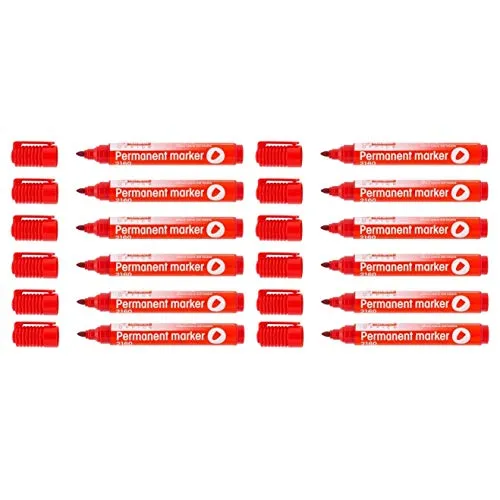 D.RECT 2160 Permanentmarker wasserfest mit Rundspitze für viele Oberflächen Rot 12 Stück