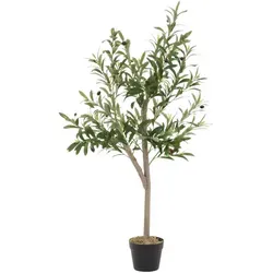 ML-Design Künstlicher Olivenbaum 120cm - Kunstpflanzen: Hochwertiger, pflegeleichter Olivenbaum mit realistischen Stoffblättern und echtem Holzstamm, ideal für mediterranes Flair in Wohnräumen oder Büros.