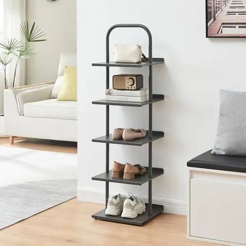 [en.casa] Schuhregal Poytya - 5 Ebenen Metall 119 x 34 x 32 cm - Schuhablagen für 5 Paare, platzsparend und multifunktional - ideal für Flur oder Wohnzimmer, auch als Regal für Bücher und Dekoration geeignet.