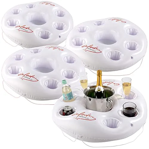 infactory Getränkehalter Pool Bier: 4er-Set aufblasbare Getränkehalter im Rettungsring-Design, Ø 14,5cm (Aufblasbarer Pool, Zubehör, Flaschenhalter)