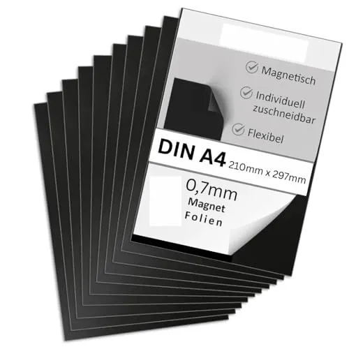 Strong Magnets Neodym anisotrope Magnetfolie – DIN A4 (210 x 297 mm) – 0,7 mm - 5 Stück - Extra stark - dezent, praktisch & flexibel zuschneidbar