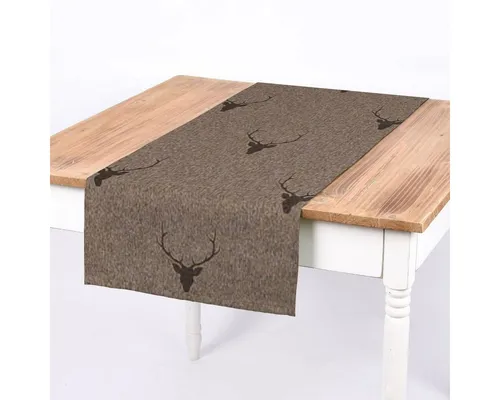 SCHÖNER LEBEN. Tischläufer SCHÖNER LEBEN. Tischläufer Jacquard Hirschkopf braun dunkelbraun, handmade